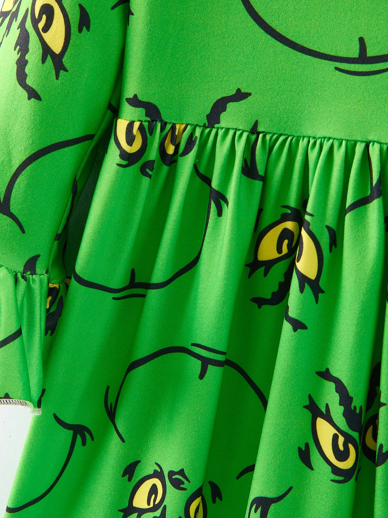 Christmas Green Cartoon Characters Print Girls Dress: 8/9