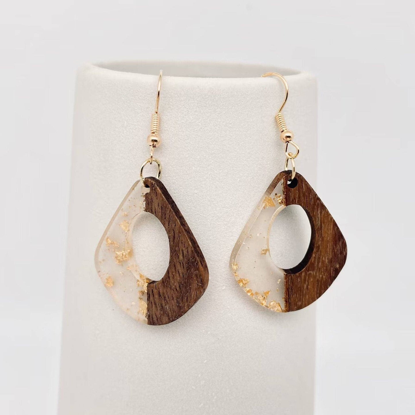 Geometric Shape Resin Wooden Stick Dangle Earrings: B