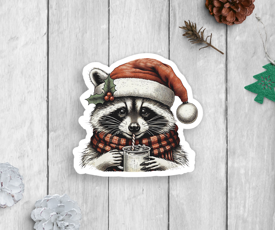 Holiday Raccoon Vinyl Sticker