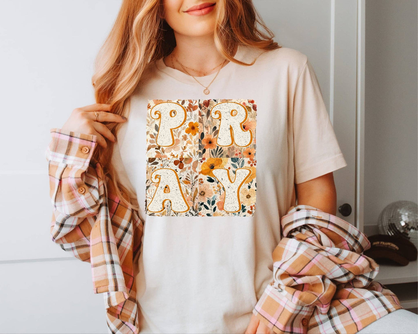 NEW PRAY BOHO CREAM FAITH CREAM GRAPHIC SWEATSHIRT TEE : S