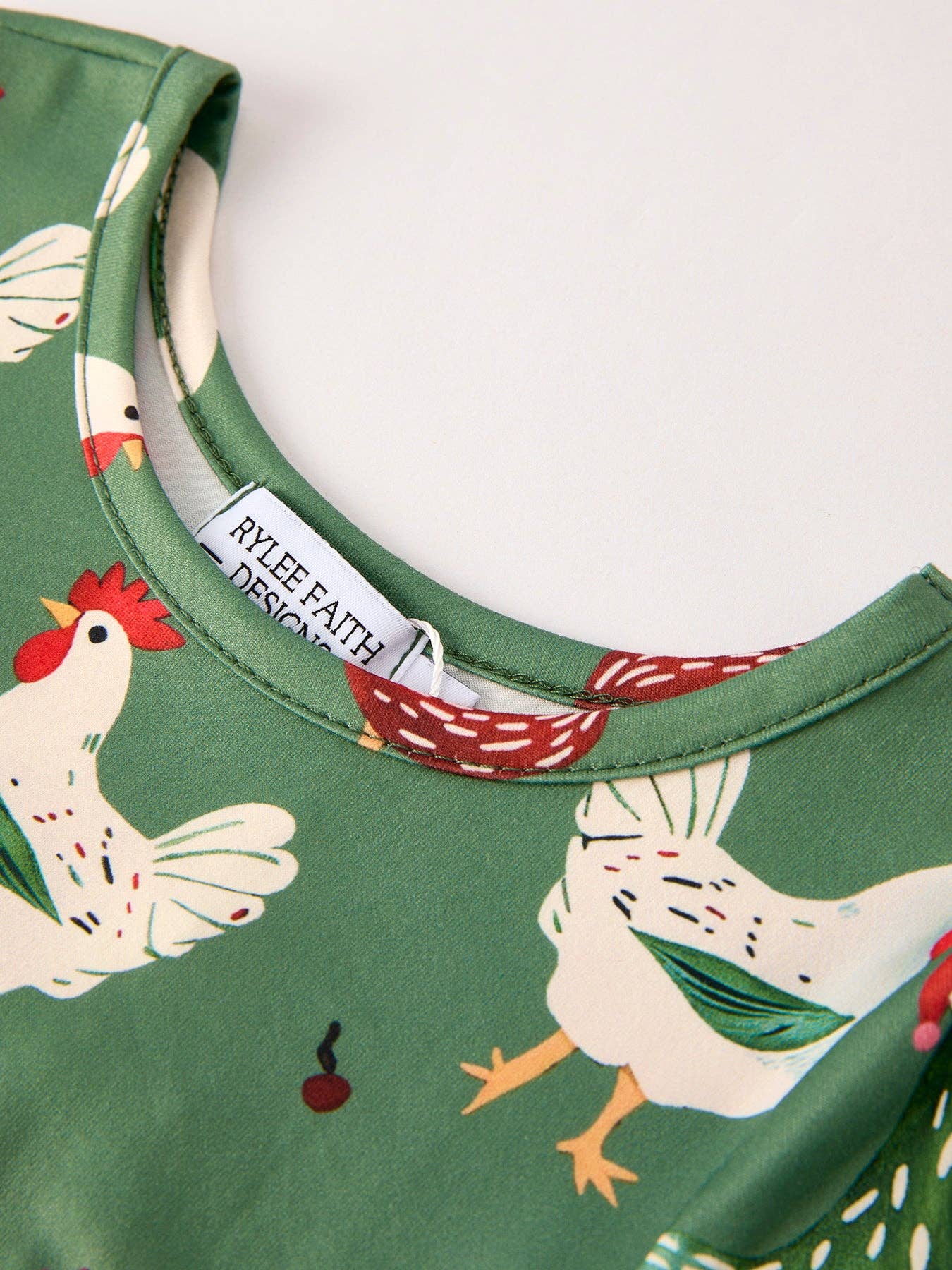 Christmas Farm Chicken Print Dress – Green, Long Sleeve: 3
