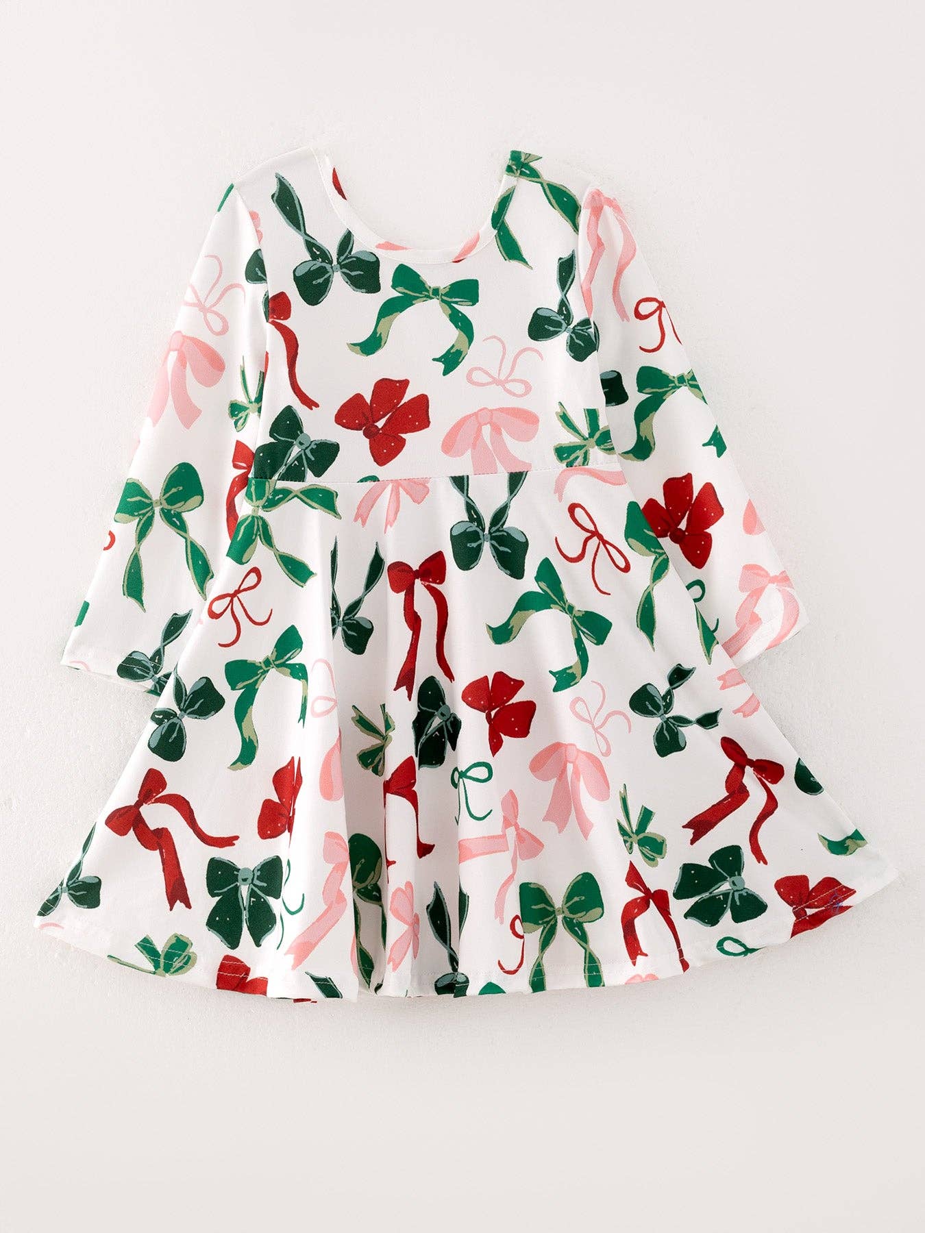 Girls Christmas Bow Print Dress: 5