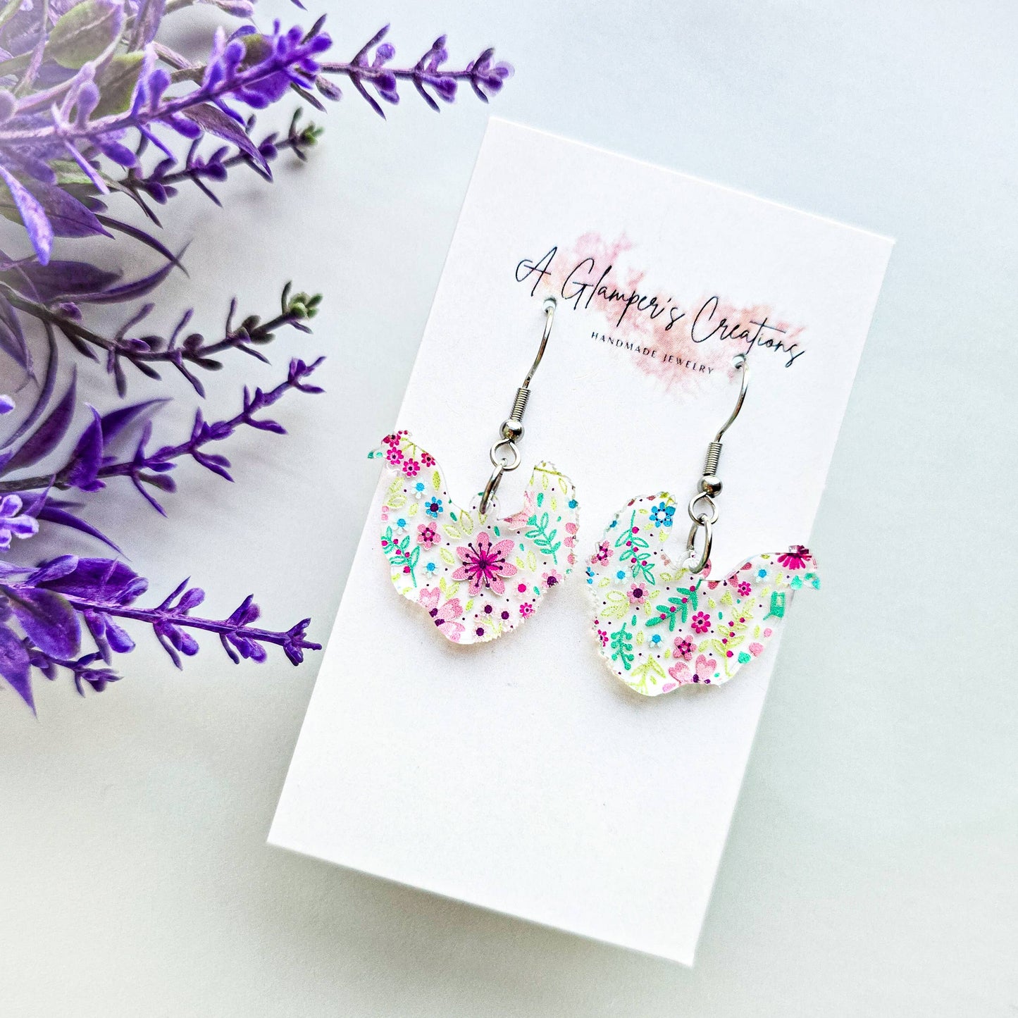 Micro Floral Chicken Acrylic Earrings