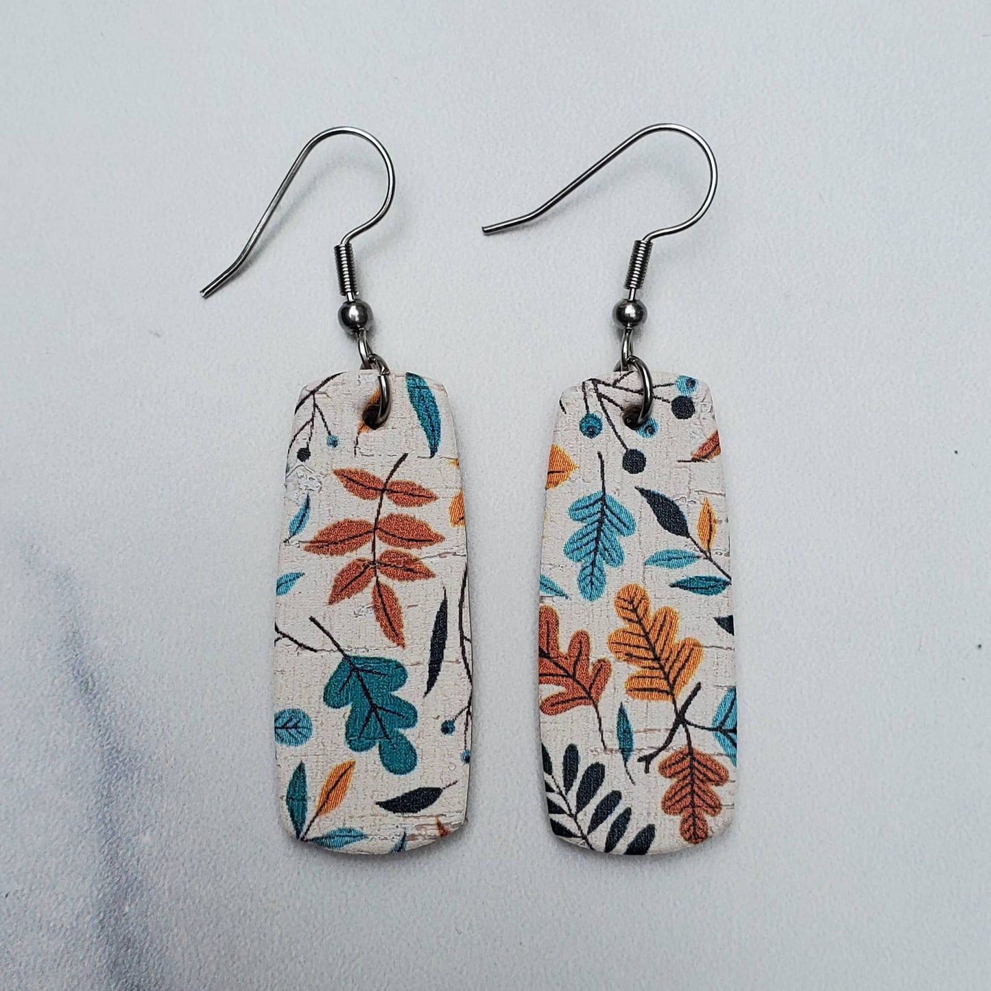 Fall Floral on White Mini Bar Leather Earrings