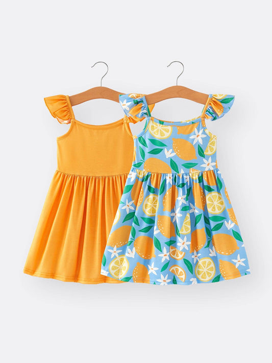 Girls Summer Lemon Floral Print Dress 2-Piece Set: 8/9
