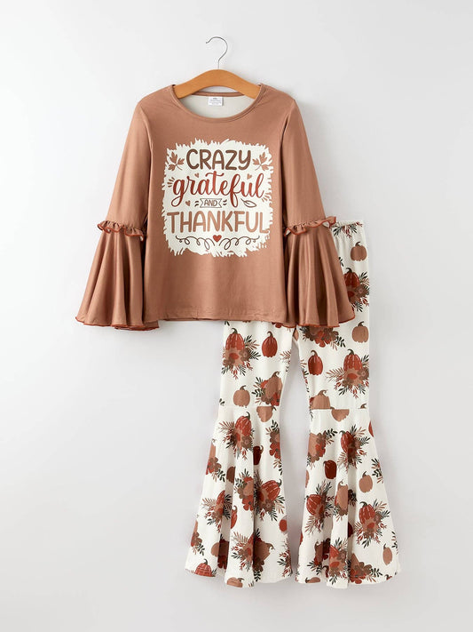 Fall Thanksgiving "crazy thankful" Girls Long Sleeve Set: 2
