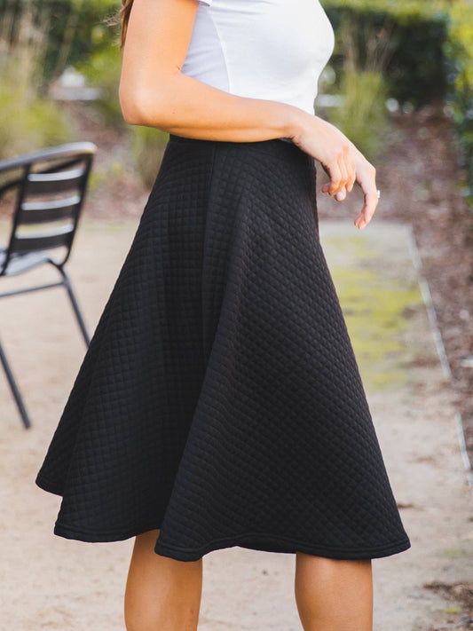 Quilted A-Line Knee Length Laura Skirt: Black / Small