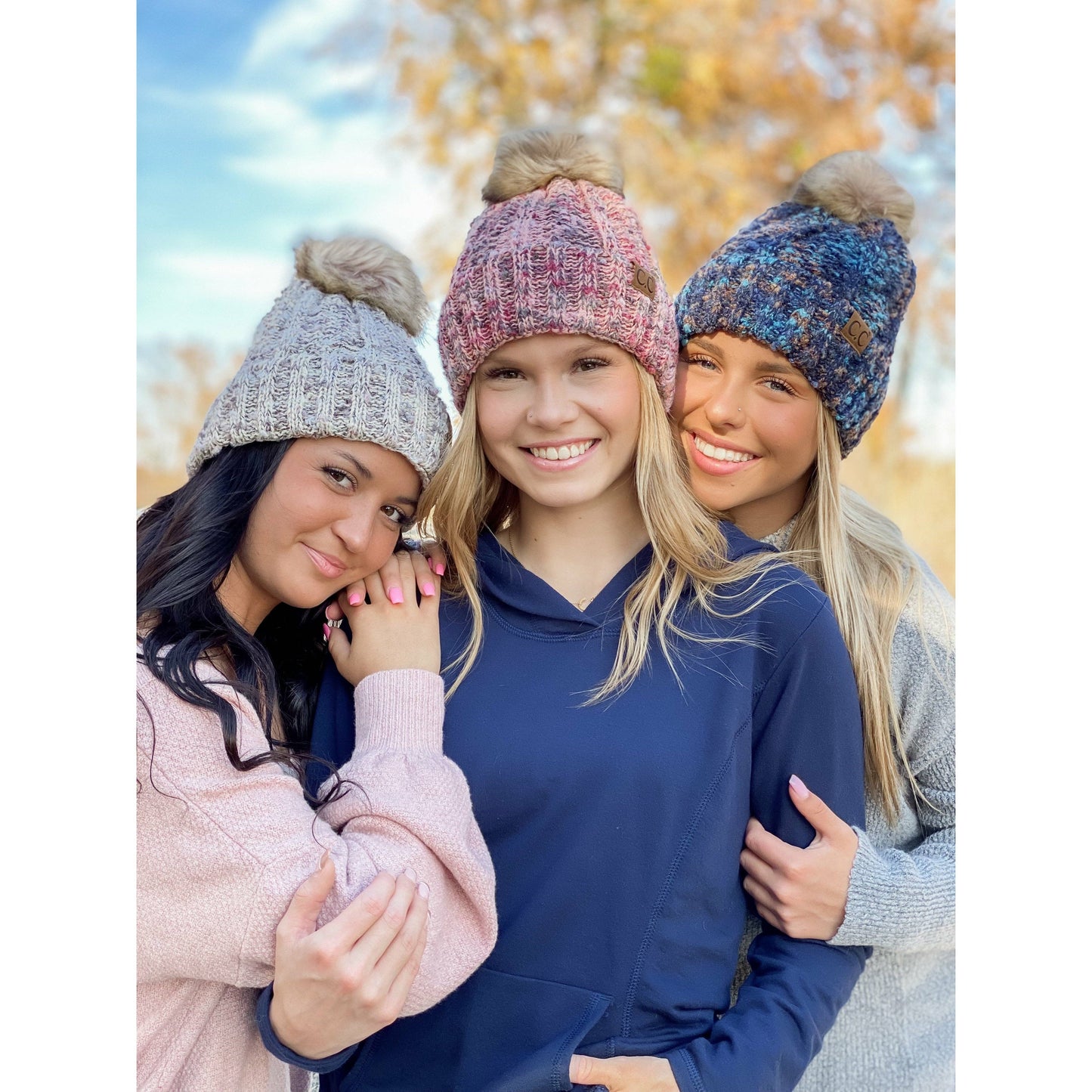 Fuzzy Lined Popcorn Confetti Fur Pom CC Beanie YJ824: Beige Multi