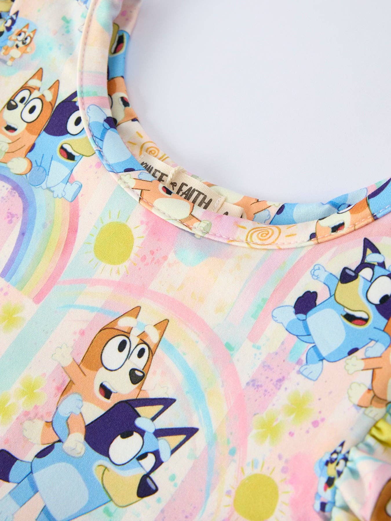 Rainbow Characters Print Girls Ruffle Dress: 3