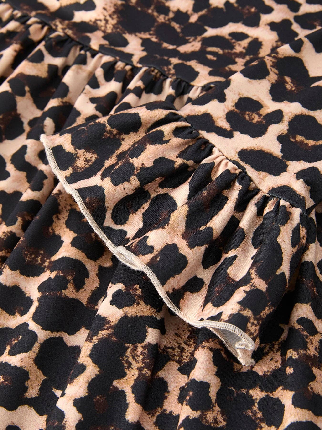 Pumpkin Leopard Print Autumn Girls Ruffle Two-Piece Dress: 7/8Y