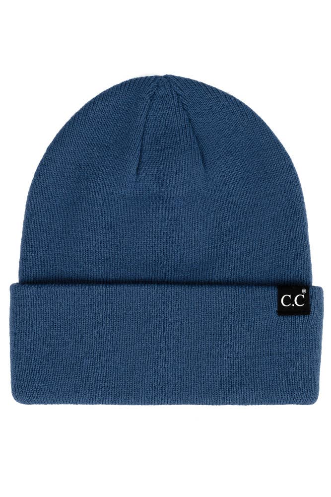 C.C Solid Cuff Beanie Hat: Dark Melange Gray