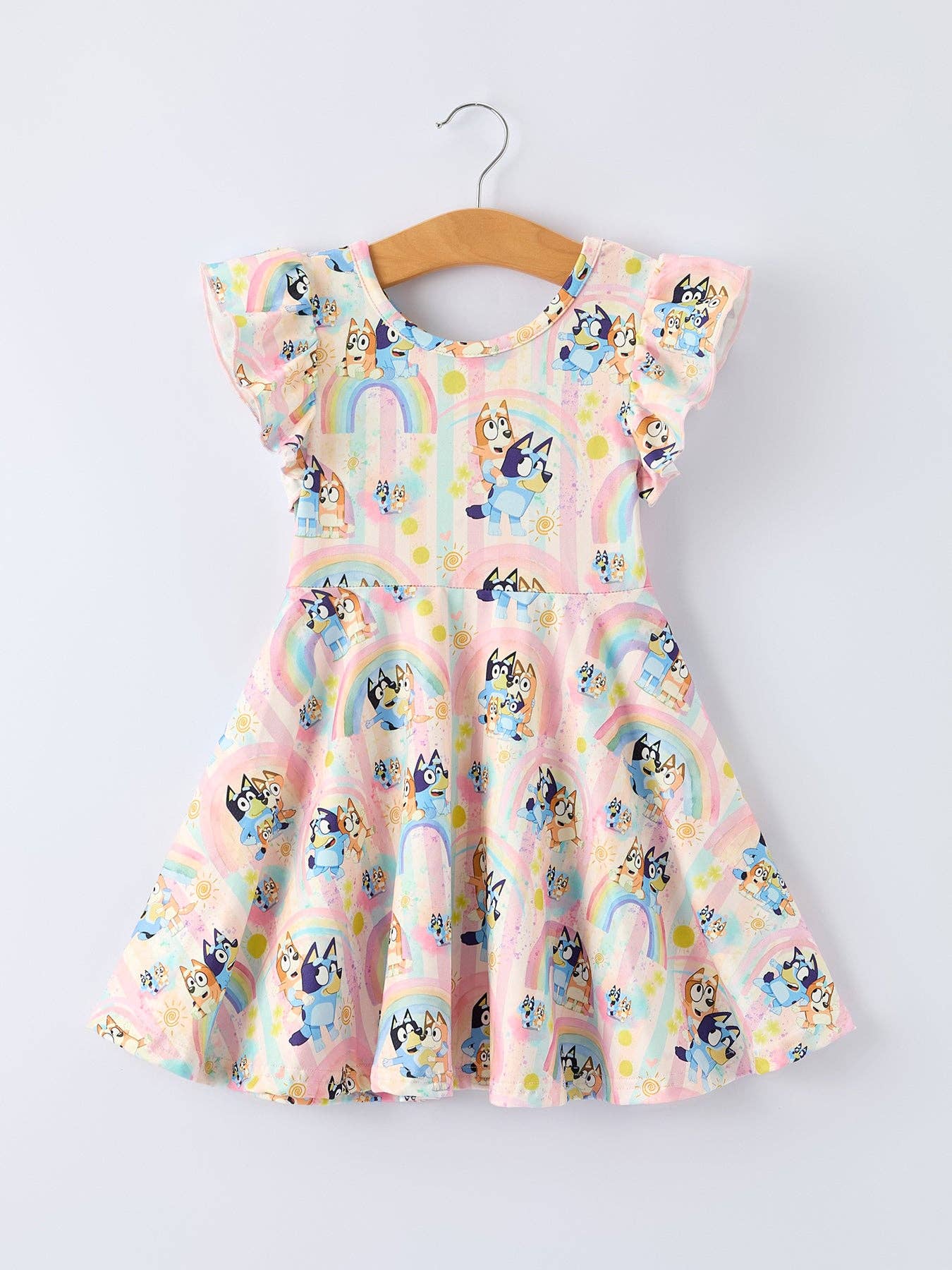 Rainbow Characters Print Girls Ruffle Dress: 3