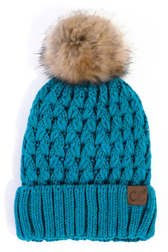 C.C Lattice Crossover Stitch Beanie Winter Hat: Charcoal