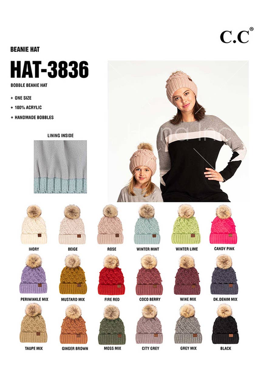 C.C Bobble Beanie Hat: Moss