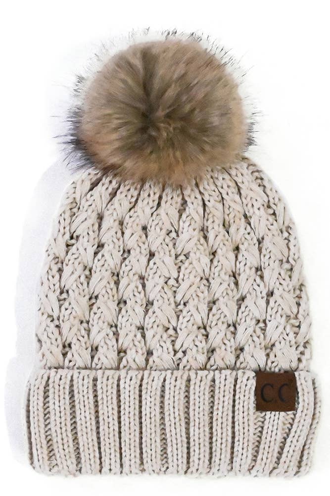 C.C Lattice Crossover Stitch Beanie Winter Hat: Charcoal