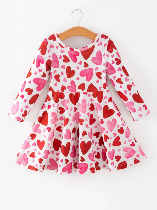 Toddler Girls Valentine Cute Pink Red Heart Print Dress: 7