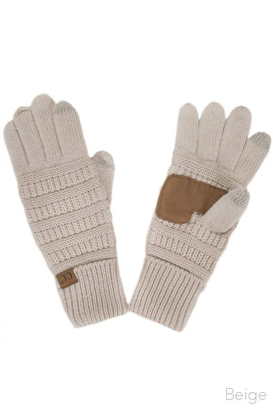 C.C Knitted Touch Screen Compatible Gloves: Beige