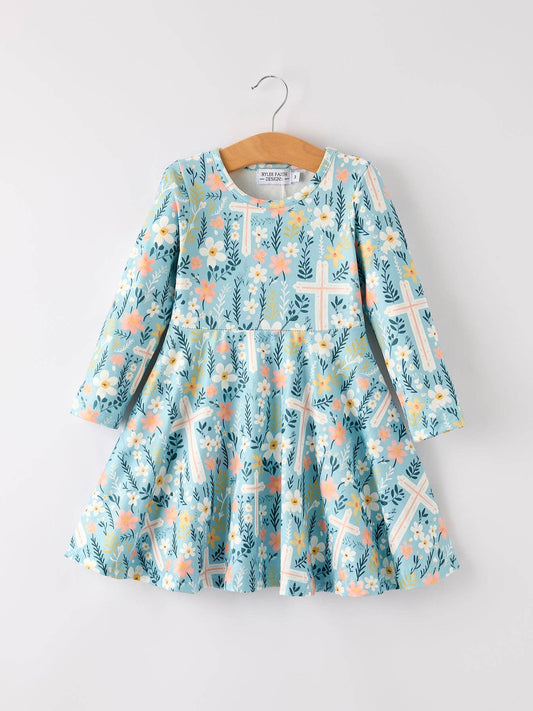 Autumn Christmas Girls Cross Floral Milk Silk Dress: 5