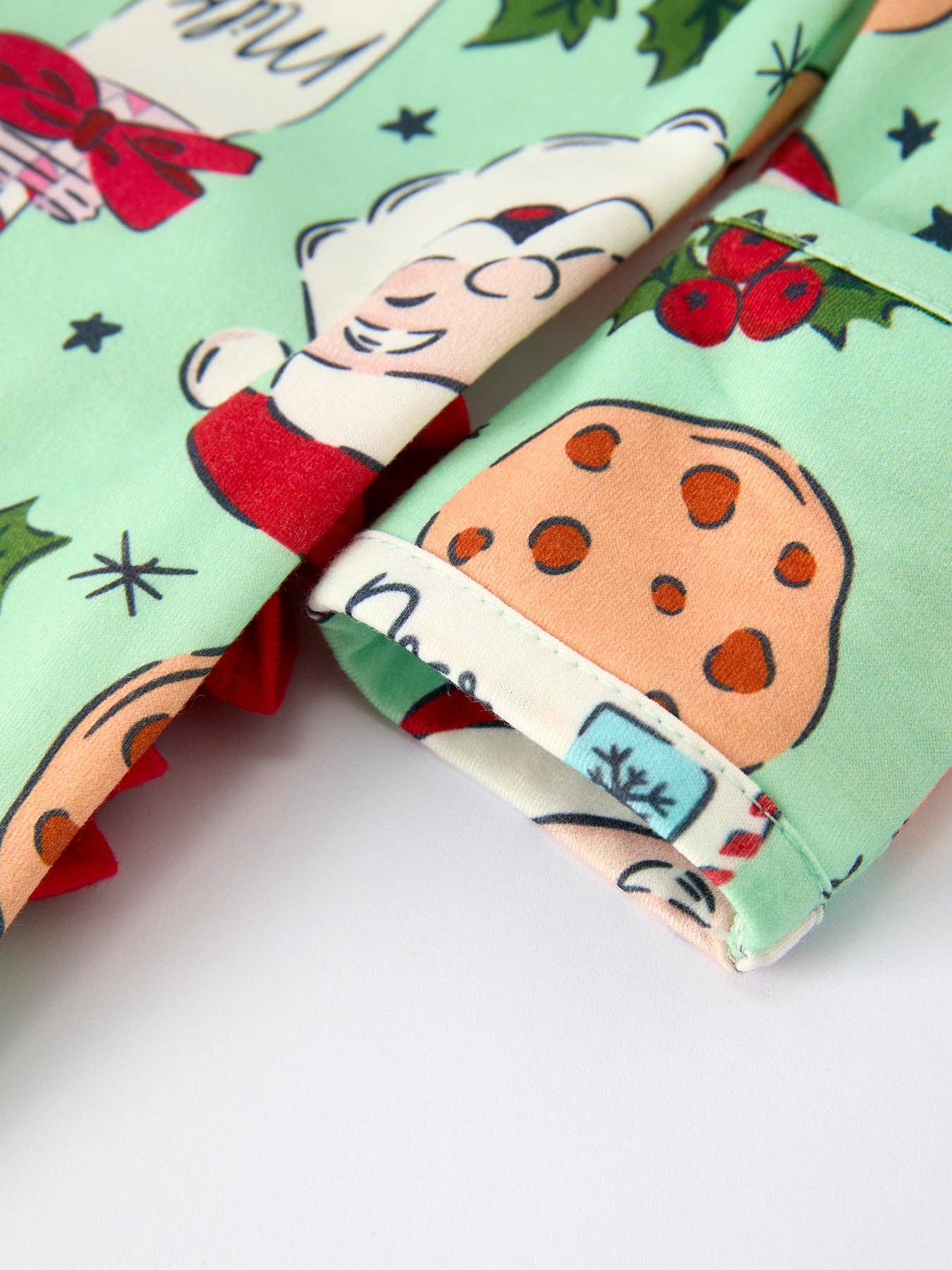 Christmas Santa Cookie Print Baby Girls Romper with Red Bow Detail: 18M