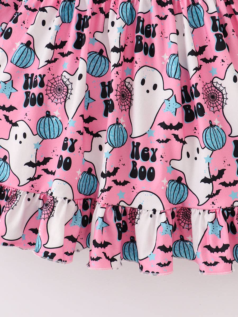 Halloween Pink Hey Boo Ghose Print Girl Twirl Dress: 3Y