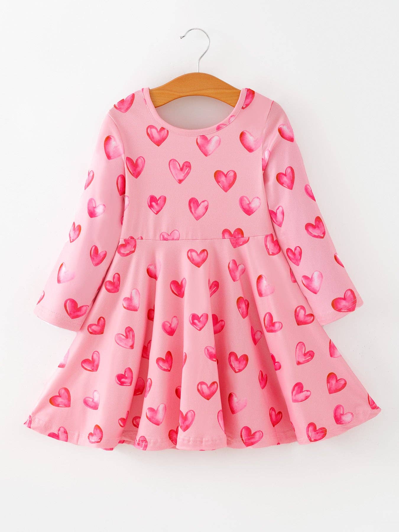 Girls Valentine Party Dress – Pink Heart Print Long Sleeve: 7