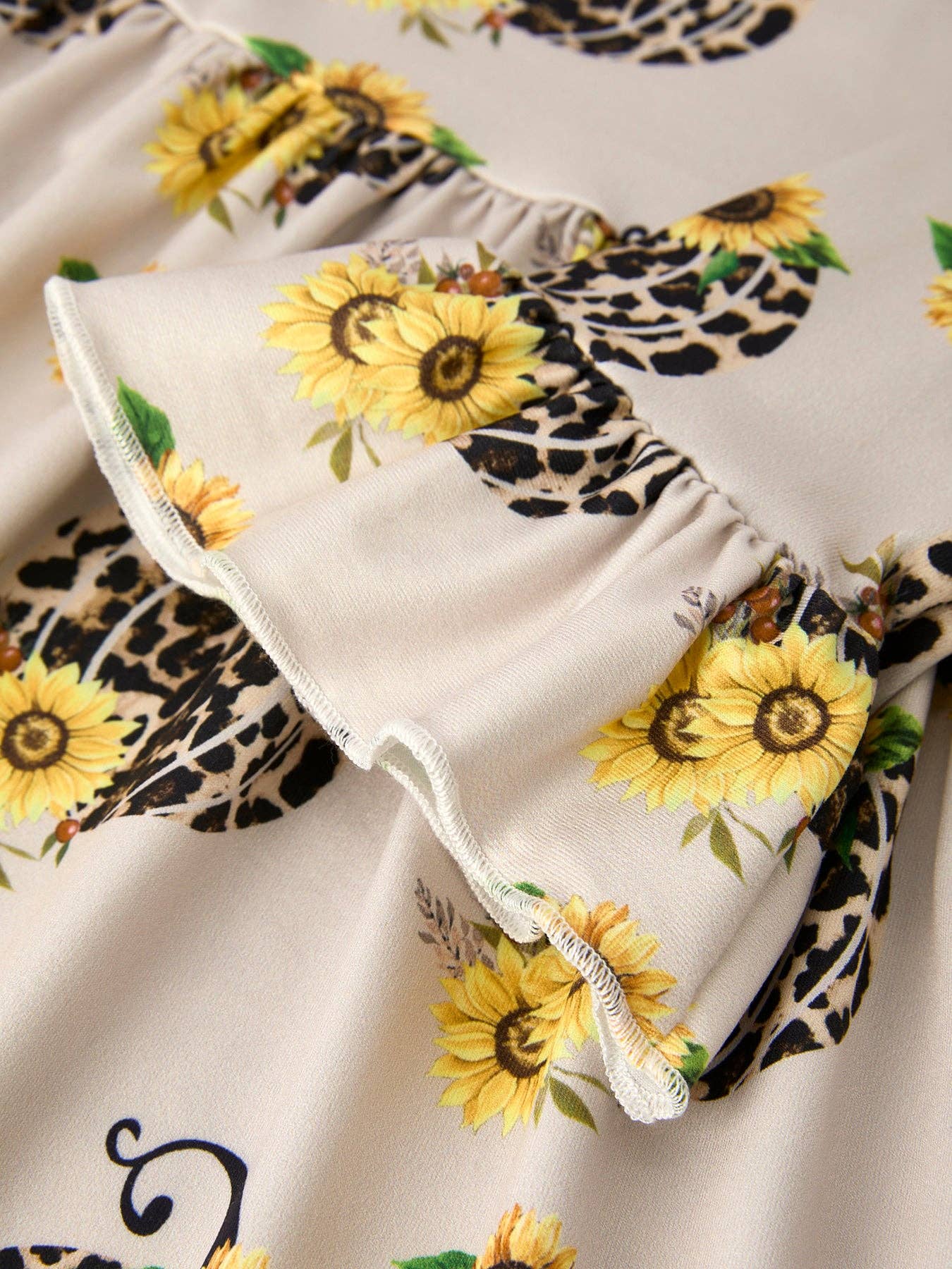 Pumpkin Leopard Print Autumn Girls Ruffle Two-Piece Dress: 4/5Y