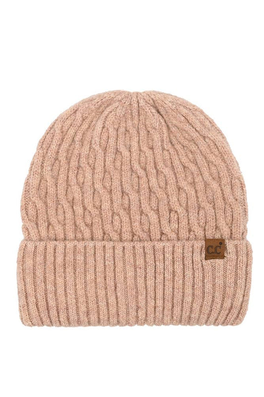 C.C Chain Link Cable Cuff Beanie: Sand
