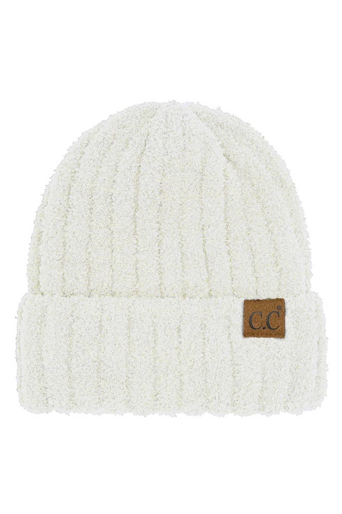 C.C Solid Color Fuzzy Beanie: Light Gray