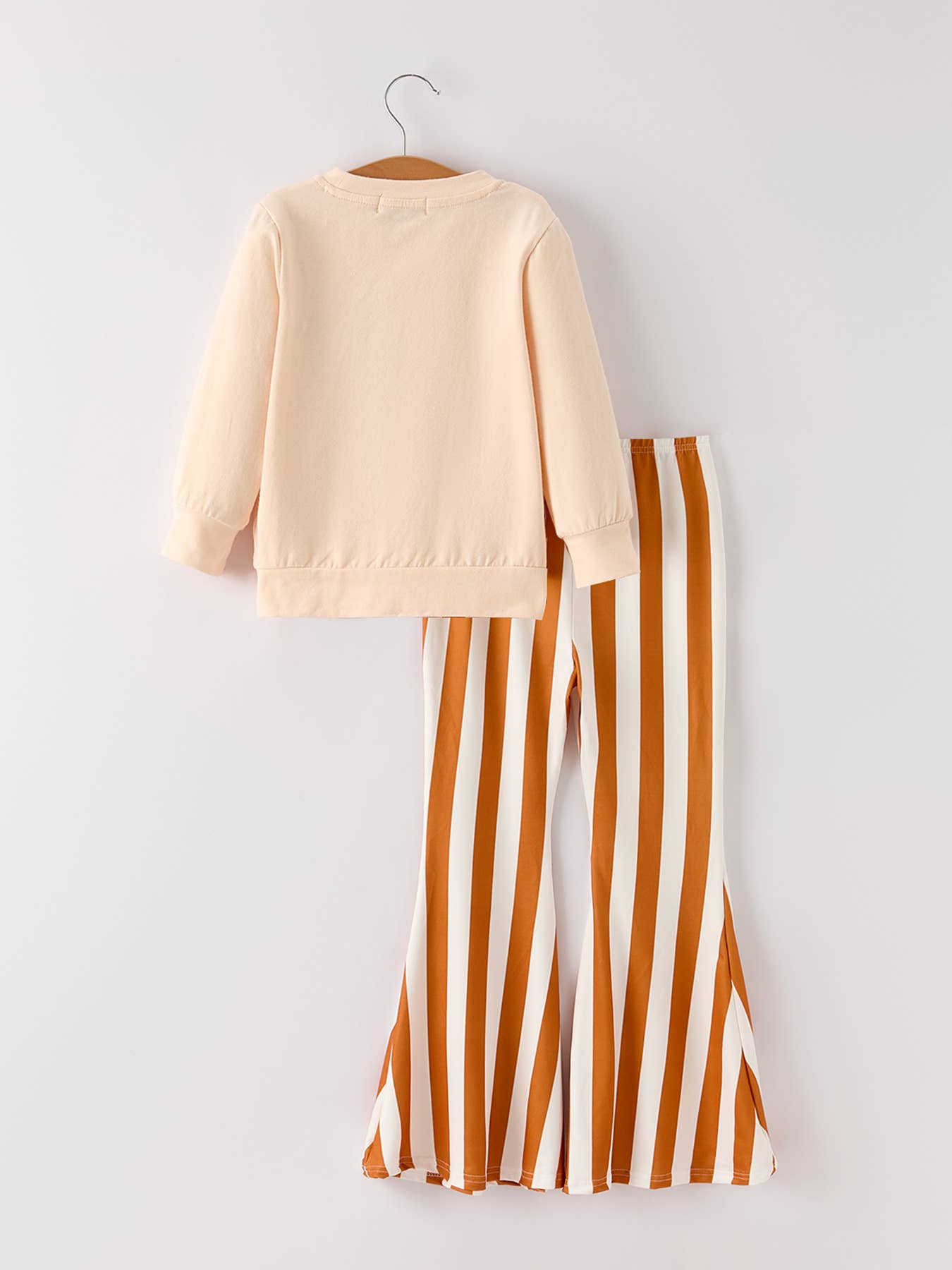 Fall Thanksgiving "thanksful" Chenille Patches Stripe Girls Long Sleeve Set: 4