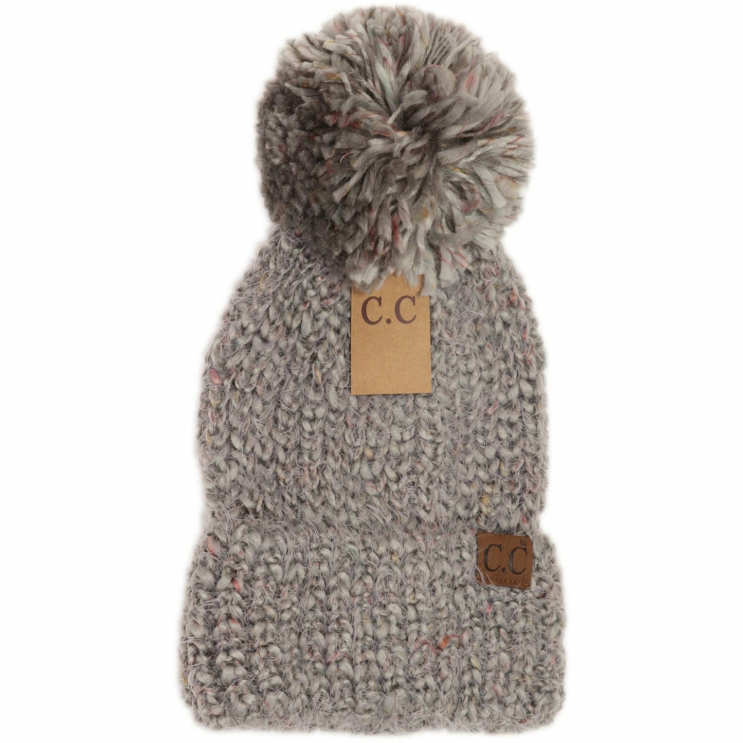Multi Color Feather Knit Pom Beanie HAT7385: Rose