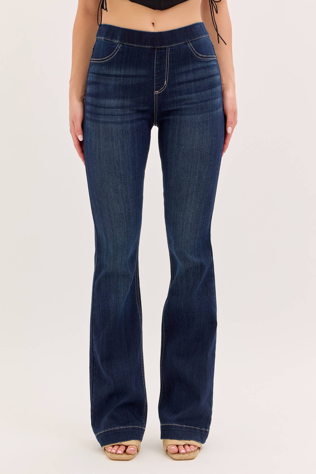 High Rise Dark Pull On Flare Jegging [AB37211DK]: L
