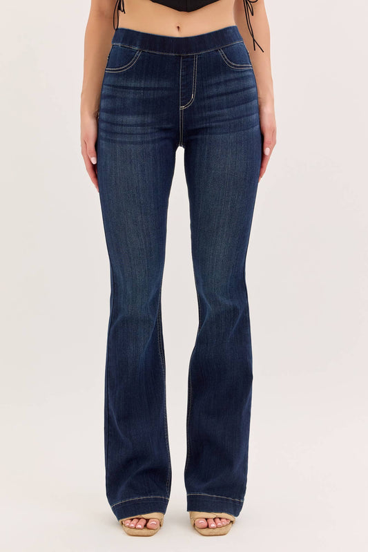 High Rise Dark Pull On Flare Jegging [AB37211DK]: XL