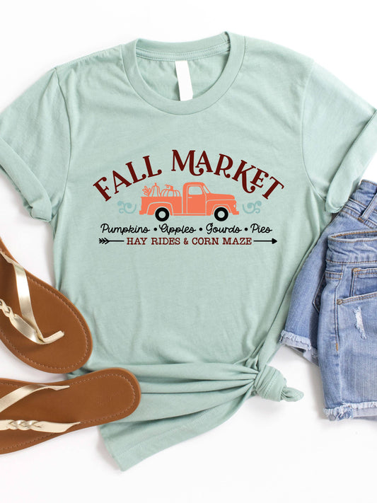 Fall Market Pumpkin Truck Graphic Tee: Slate / XL