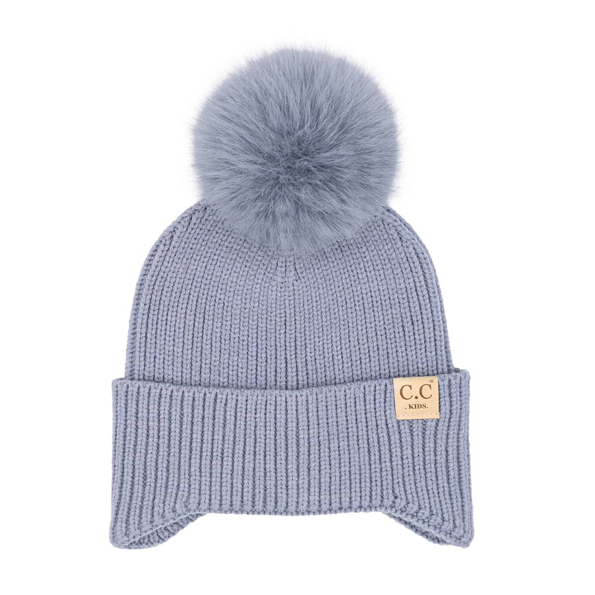 KIDS C.C Double Pom Beanie with Ear Flaps: Lavender