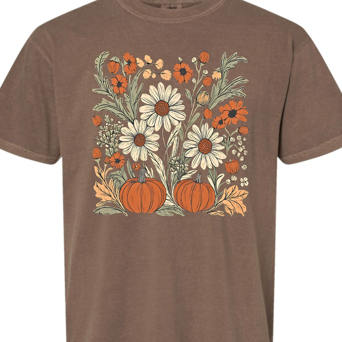 Boho Fall Floral Comfort Color Tee: Pepper / 2-XL