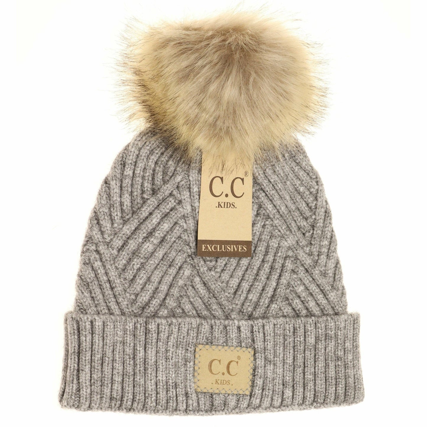 Kids Large Patch Heathered Beanie: Lt. Grey Mix