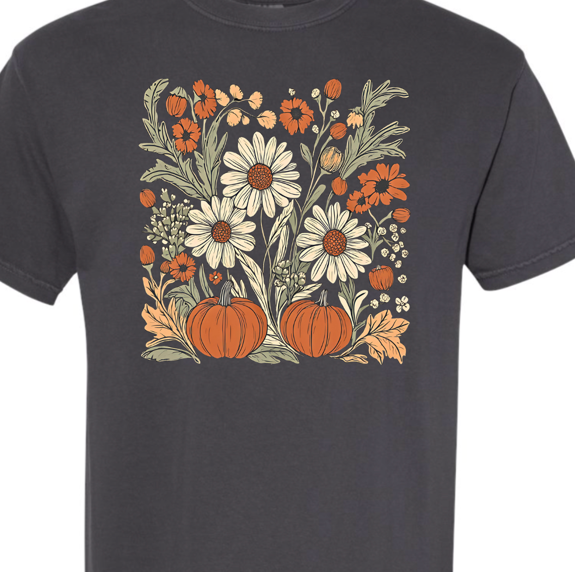 Boho Fall Floral Comfort Color Tee: Pepper / 2-XL