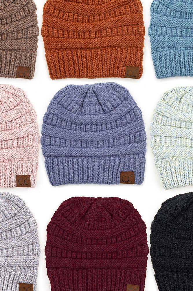 C.C Mixed Soft Yarn Knit Beanie: Pastel Blue