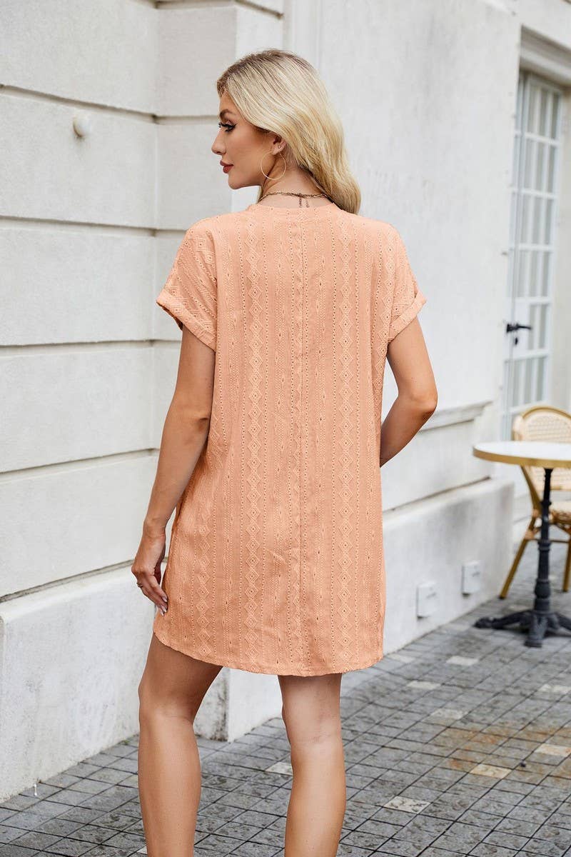 CWDSD8728_CREWNECK POCKET LOOSE FIT MIDI T-SHIRT DRESS: PINK / (S) 1