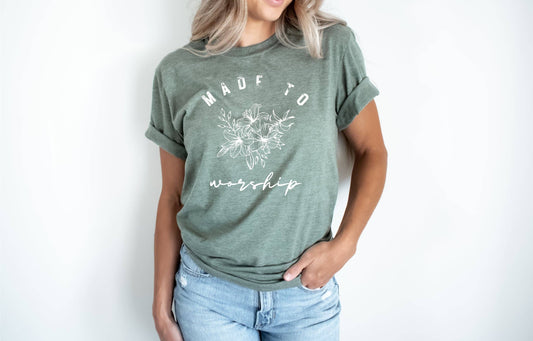 Christian Olive Made to Worship Tultex Faith Graphic Tee: S