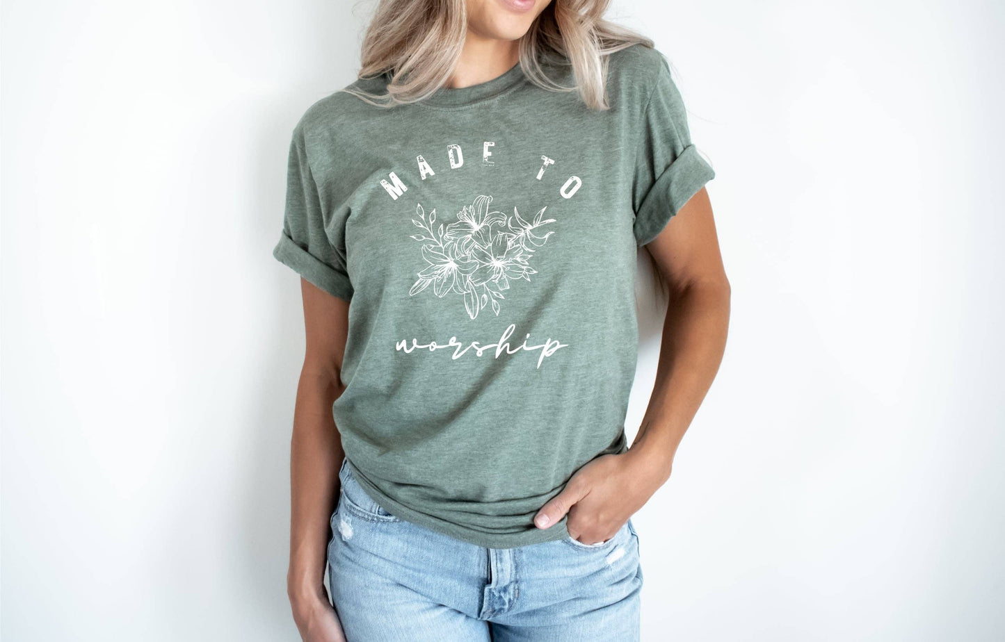 Christian Olive Made to Worship Tultex Faith Graphic Tee: L