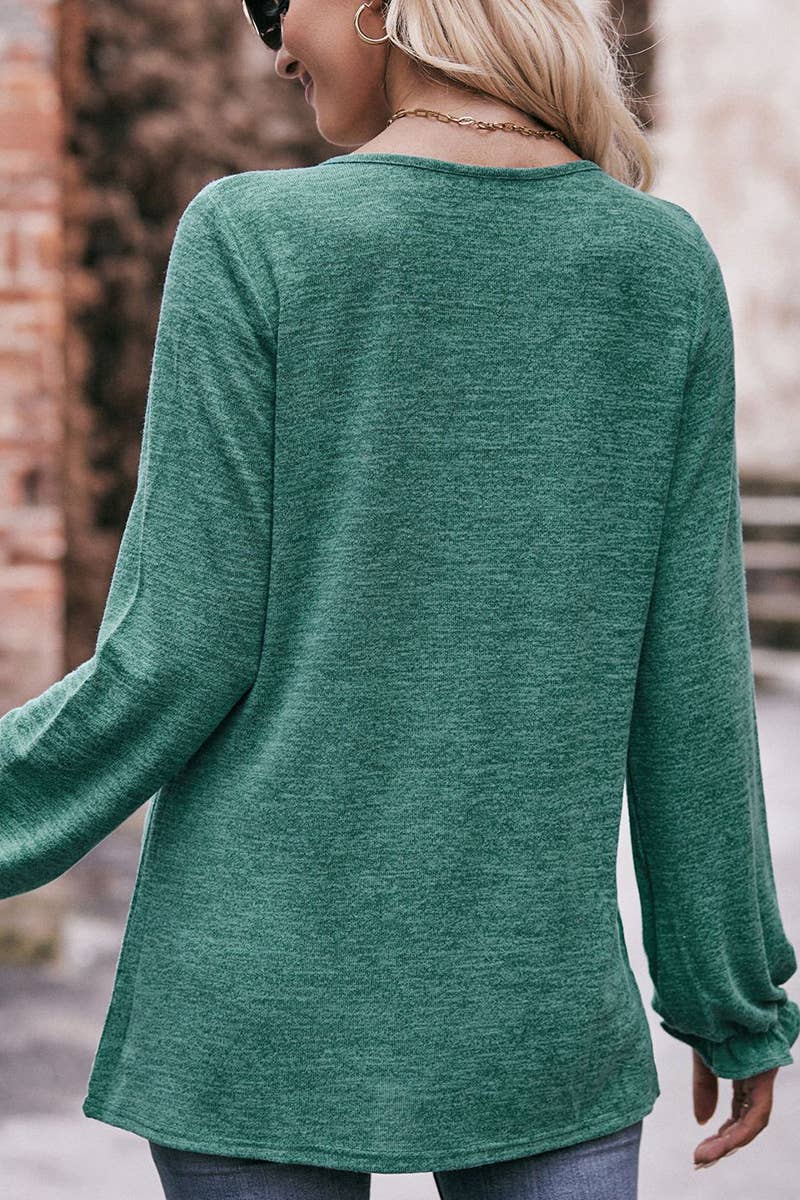 WOMEN OVERSIZED LOOSE FIT SHIRRED PULLOVER TOP_CWTTL0940: KHAKI / (XL) 1