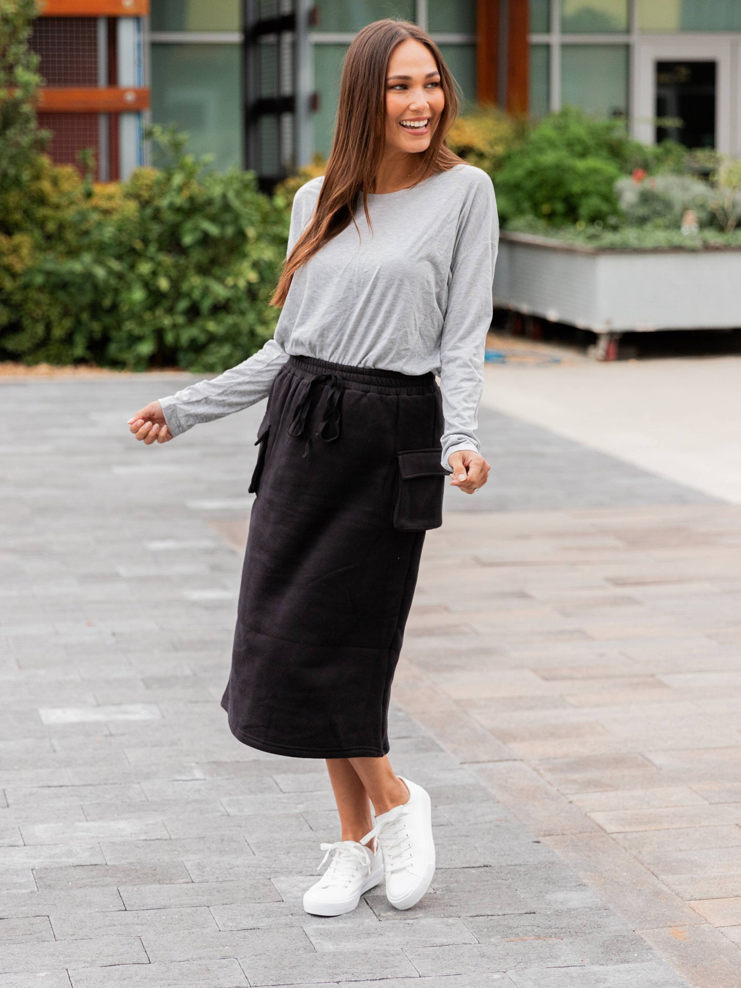 Cargo Sweatshirt Skirt: Gray / L