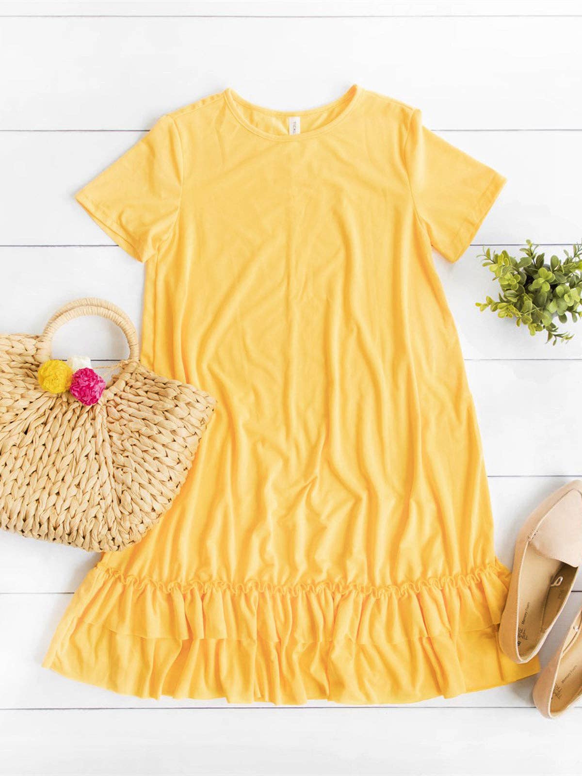 Jesse Ruffle Swing Dress: Olive Green / Medium