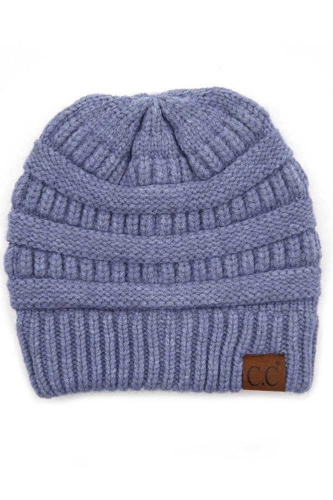 C.C Mixed Soft Yarn Knit Beanie: Pastel Blue