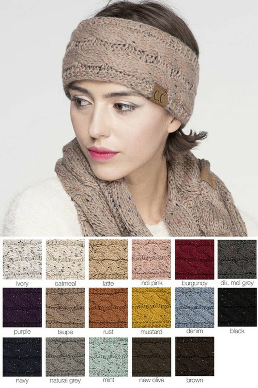 C.C Chunky Knit Confetti Sherpa Lined Headband: Oatmeal