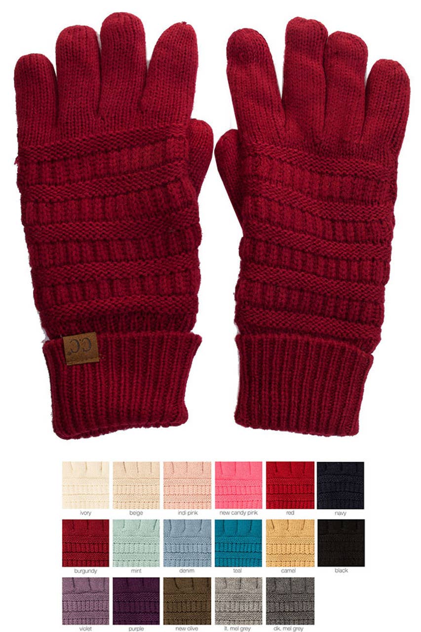C.C Knitted Glove with Fleece Lining: New Olive