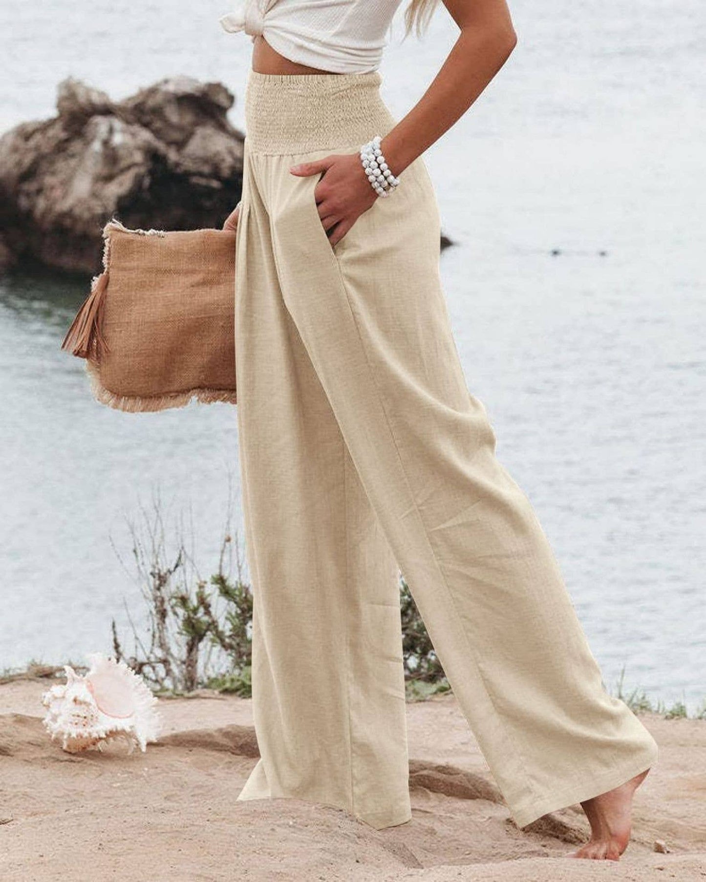 STYLE COTTON SLACKS MADE OF OLD MID-RISE SLACKS: BEIGE / (S) 1