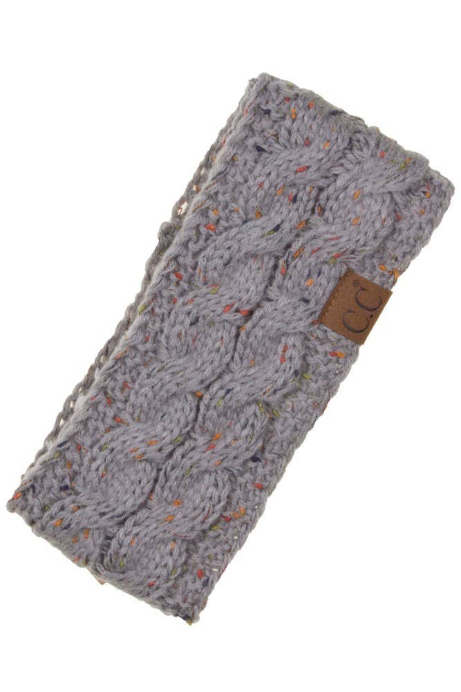 C.C Chunky Knit Confetti Sherpa Lined Headband: Dark Gray