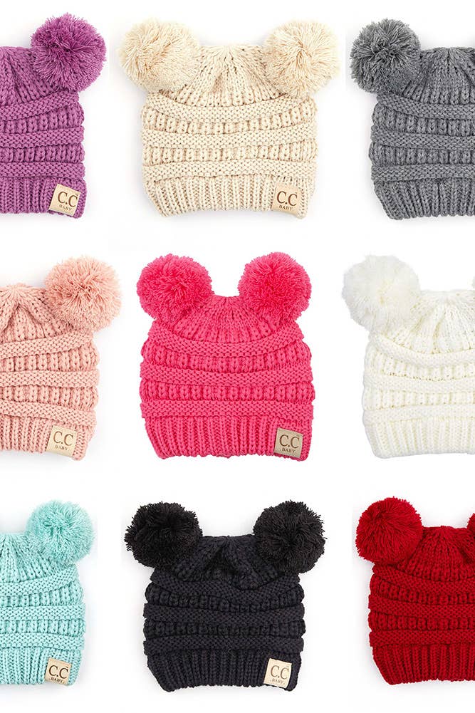 C.C Baby Knit Double Pom Pom Beanie: Indi Pink